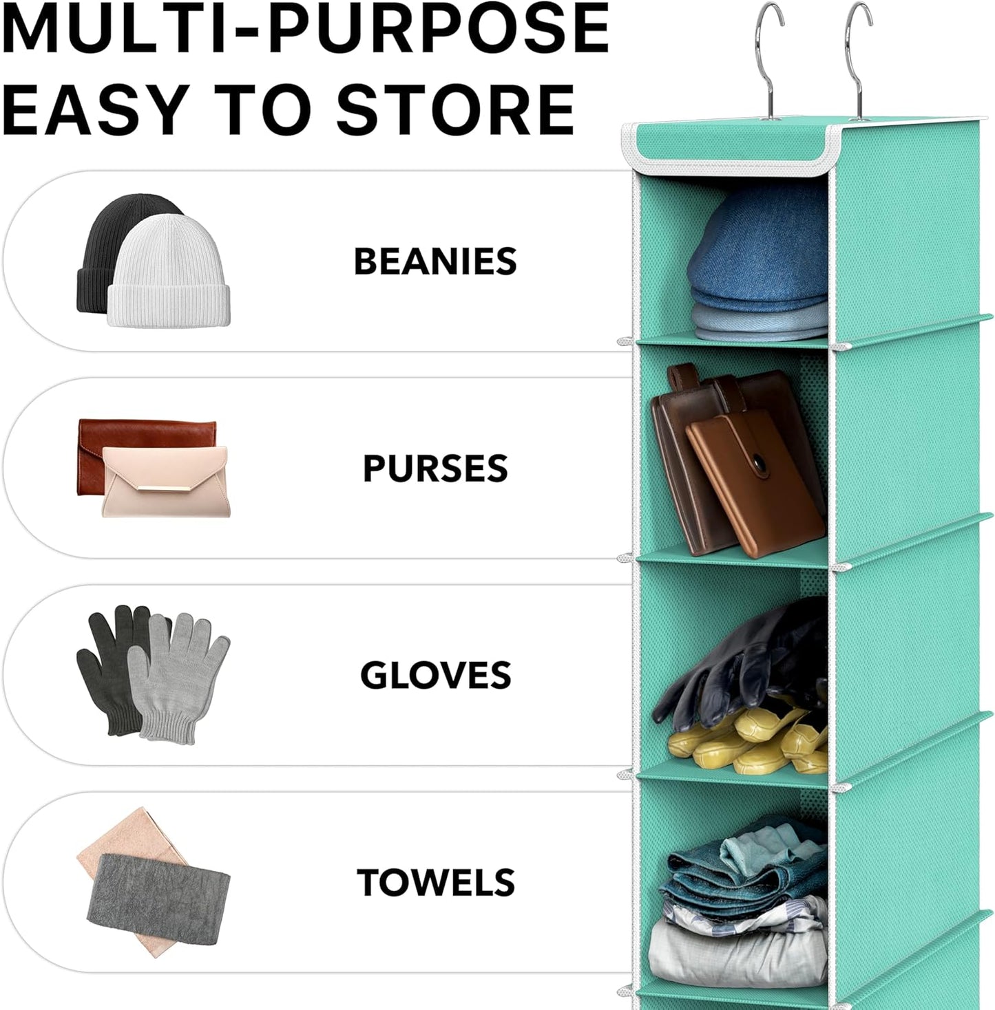 Simple Houseware 10 Shelves Hanging Shoes Organizer Holder for Closet, Turquoise
