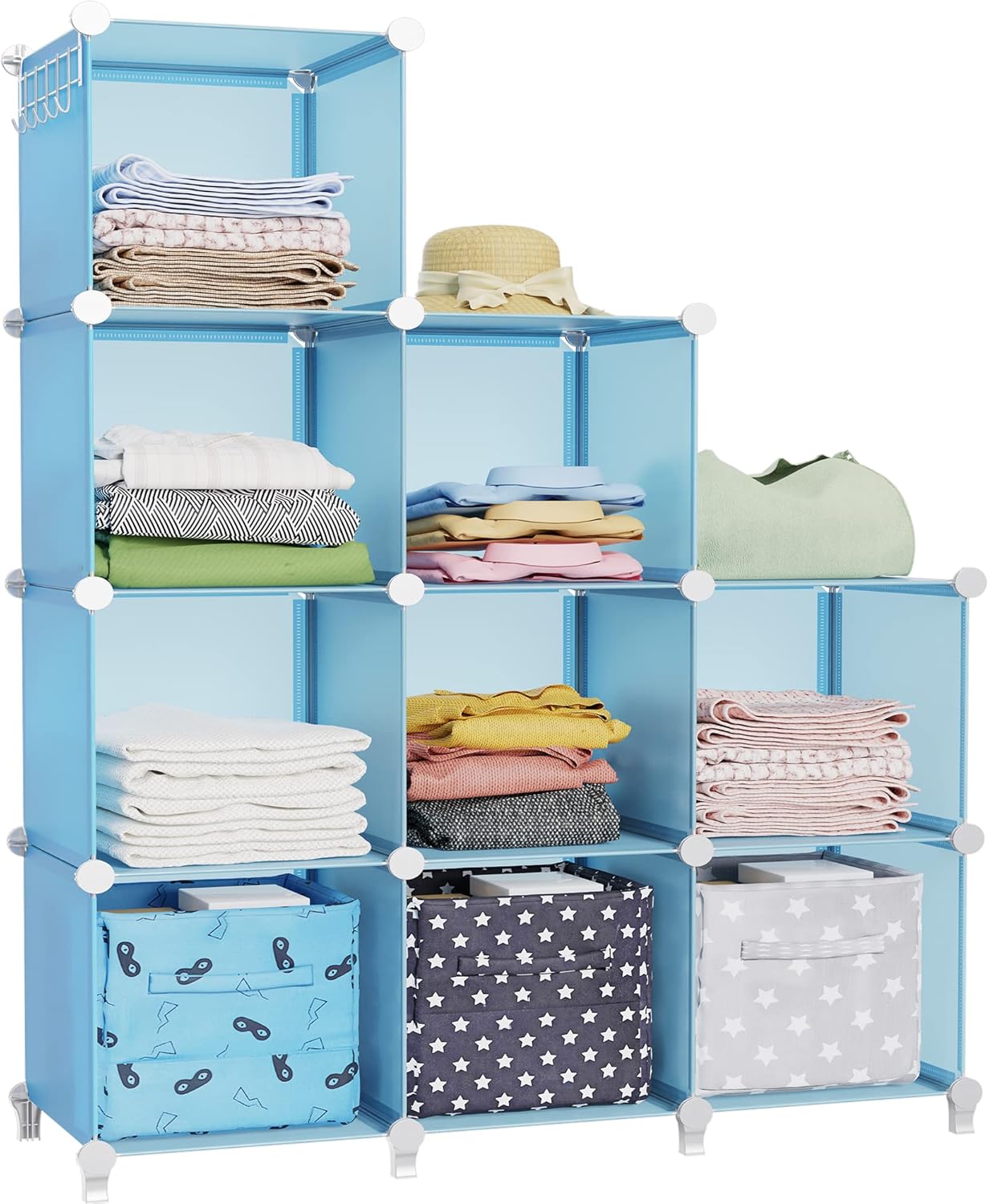 HOMIDEC Closet Organizers and Storage, 9 Cube Storage Organizer, Portable Closet Organizer Storage Cubes Shelves, Blue