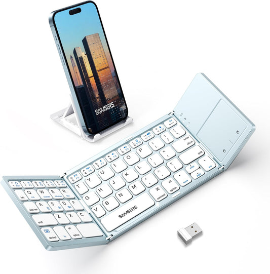 Samsers Foldable Bluetooth Keyboard with Touchpad, Ultra Slim Compact, Blue