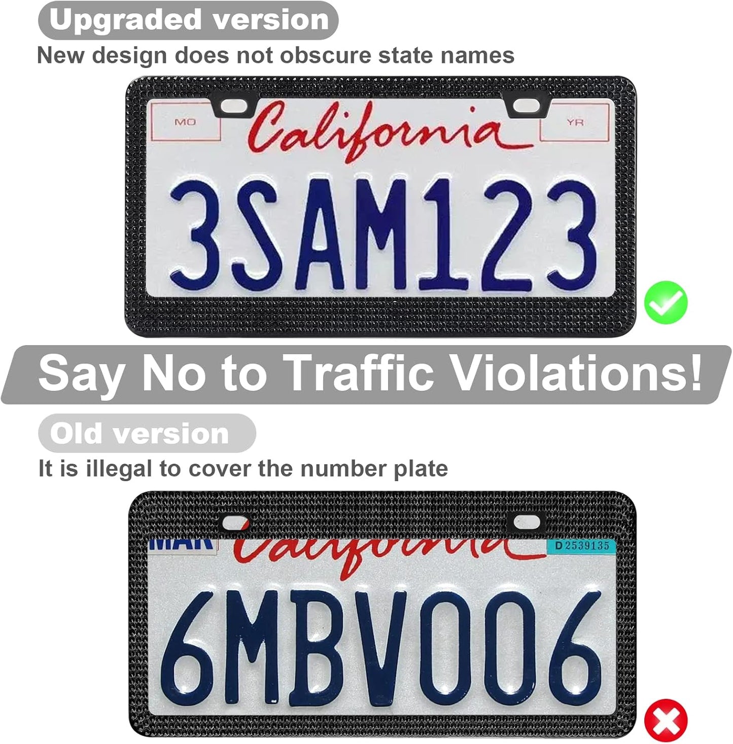 QUANQIUFEI 2 Pack Bling License Plate Frames for Women, Sparkly Rhinestone Diamond Car Accessories with Glitter Crystal Caps (Black)