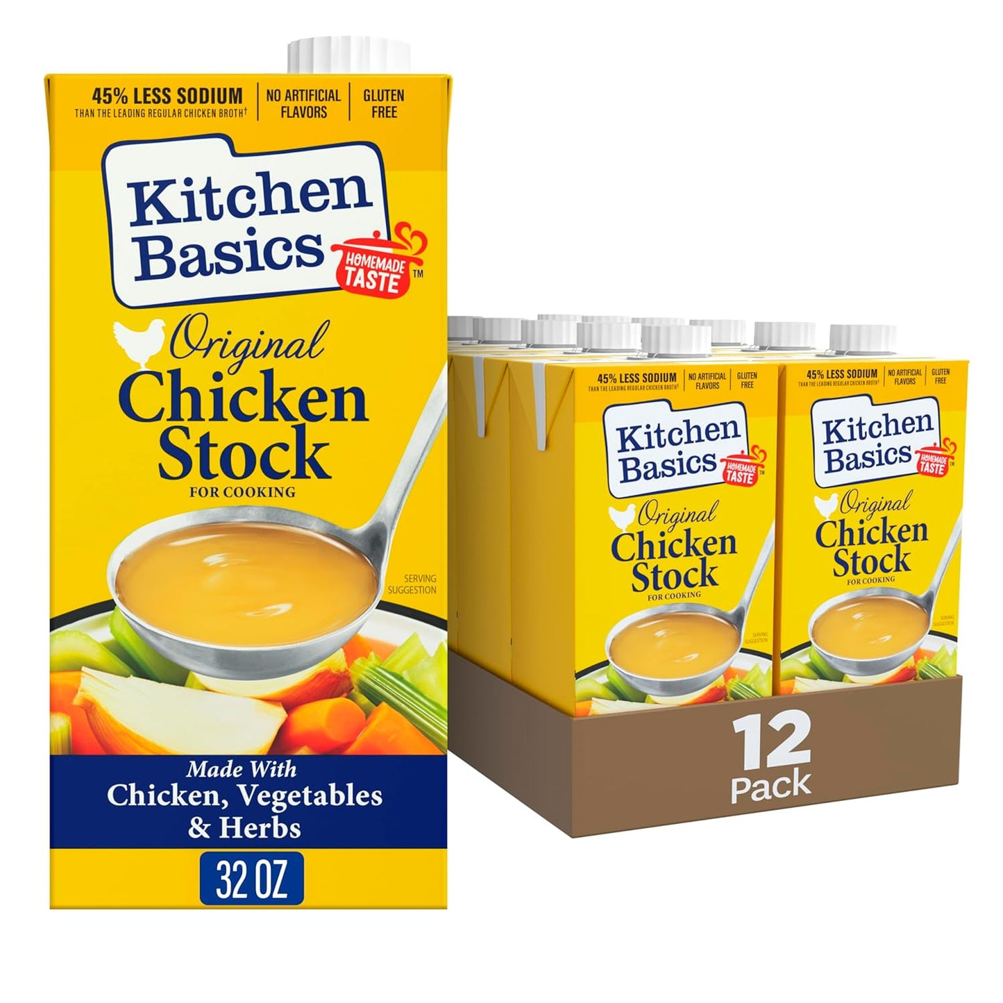 Kitchen Basics Chicken Stock - 32 oz. Carton (Pack of 12) Add Delicious Flavor to Chicken Noodle Soup, Broths and Gravy, Perfect for Stocking Up