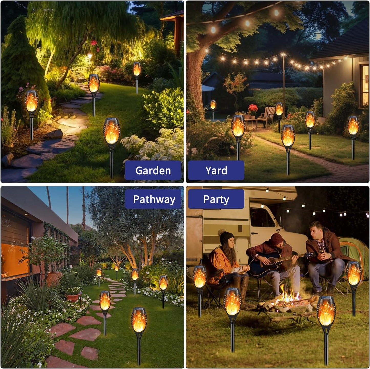 KYEKIO Solar Torch Light with Flickering Flame, 12Pack Solar Lights Outdoor, Solar Garden Lights Outdoor Waterproof, Luces Solares para Exteriores, Outside Lighting for Pathway Yard Patio Decorations