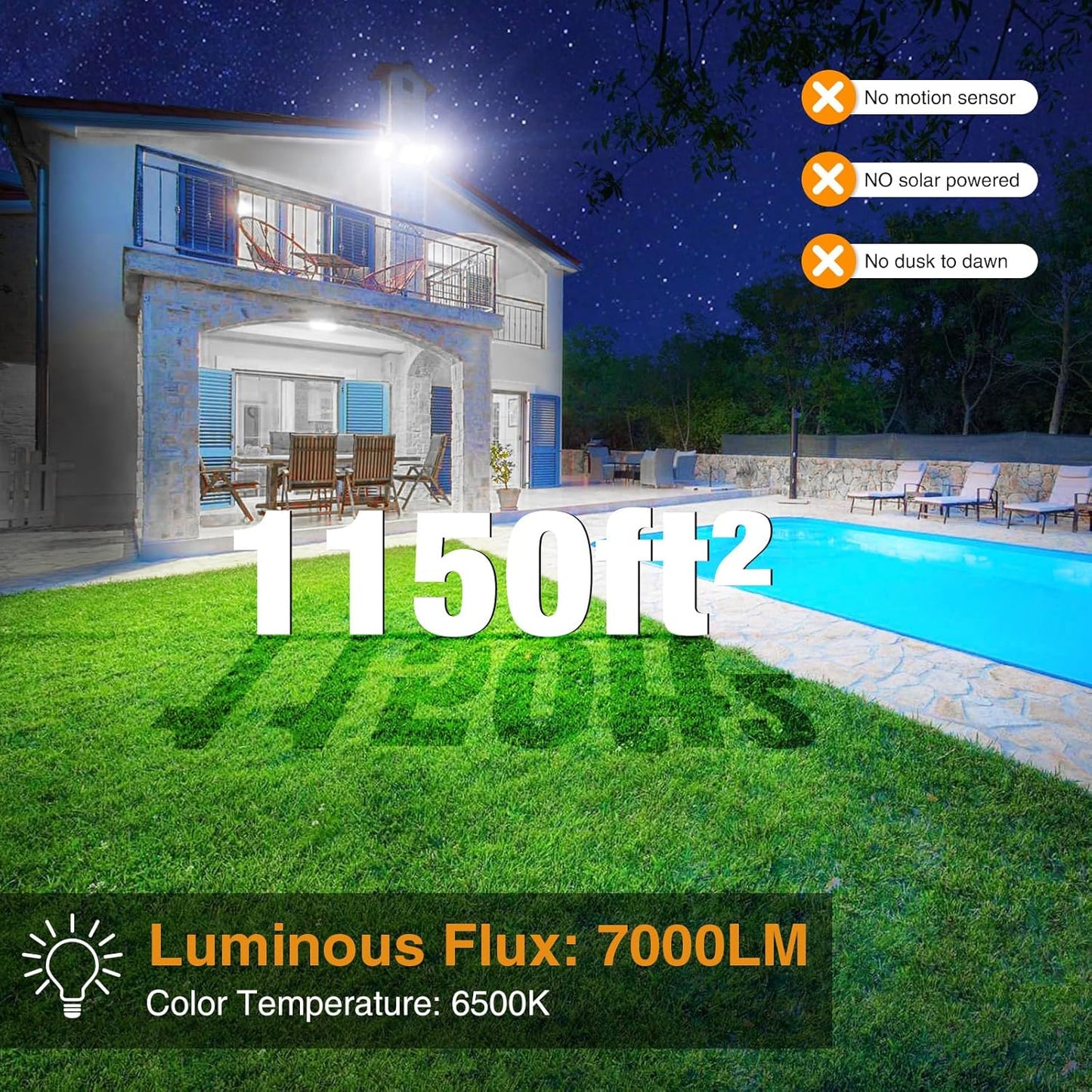 Onforu 75W LED Security Light, 7000LM Brightness Outdoor Flood Light Fixture Switch Controlled, IP65 Waterproof, 6500K White Wall Mount Exterior Security Floodlight for Eave, Yard, Garage, Porch