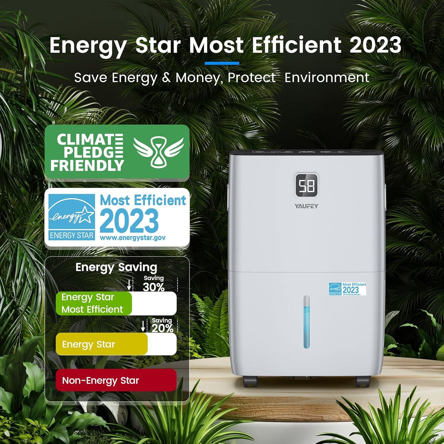 Yaufey 5000 Sq.Ft. Energy Star Certified Dehumidifier, Max 80 Pints Dehumidifier for Basement with Drain Hose, Smart Compressor with Intelligent Humidity Control, Dehumidifiers for Home Bedroom