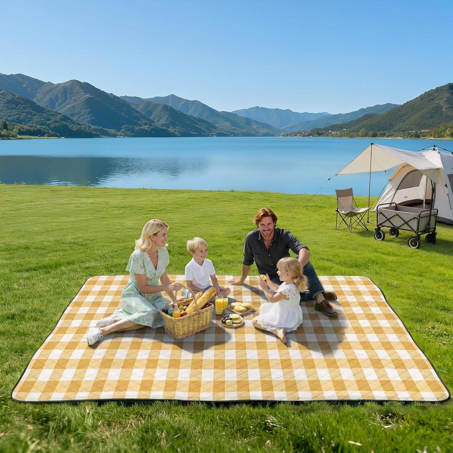 TigeJoy Extra Large Picnic Blanket Waterproof Foldable 80''x80'', Outdoor Picnic Mat Beach Blanket Sandproof for Park, Grass, Travel, Hiking, Camping Essentials, Gingham Picnic Blanket