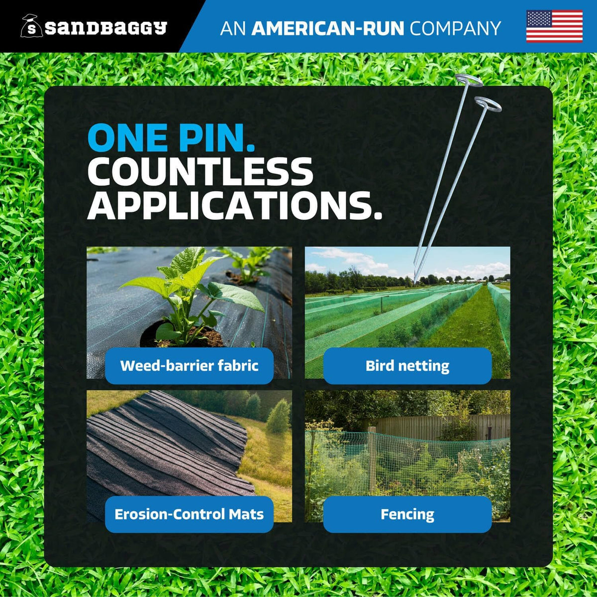Sandbaggy 12 Inch Landscape Staples, 8 Gauge Galvanized Circle Top Garden Stakes, Heavy Duty Ground Pins for Weed Barrier Fabric, Sod, Turf, Netting and Erosion Control, 150 Pack