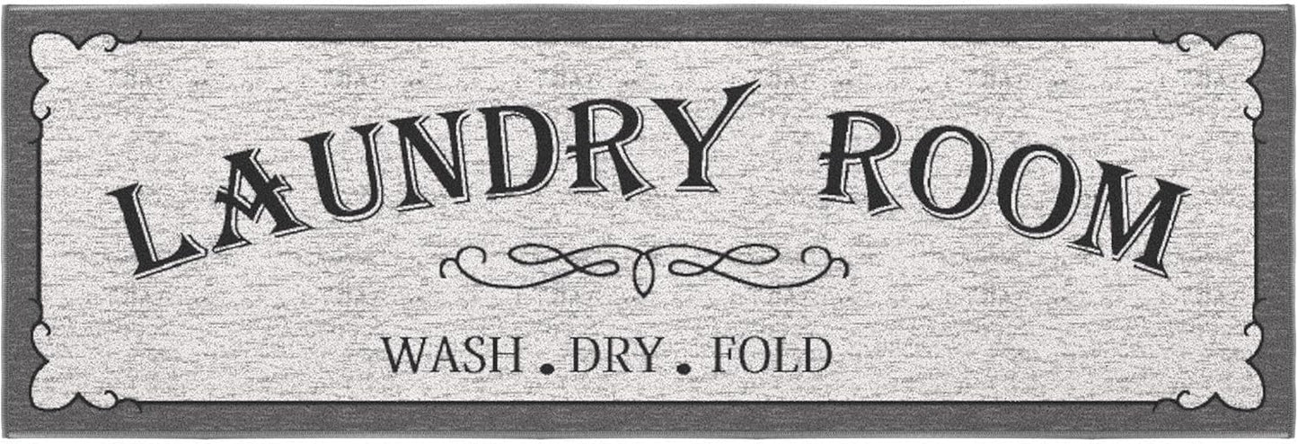 Ottomanson 20" x 53" Laundry Room Rug - Non-Slip Mat for Laundry & Mudroom - Durable, Stain-Resistant, and Easy to Clean - Perfect for High-Traffic Areas - Runner Rug for Entryway Bathroom, Gray