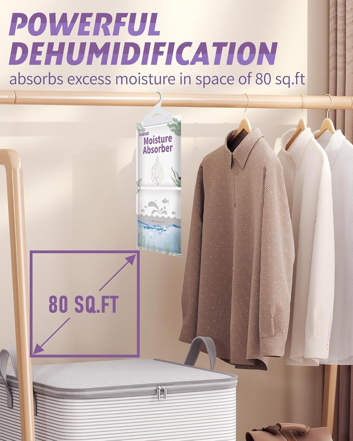 Ksend Moisture Absorbers 8 Packs - 9.8 oz Dehumidifier Bags, Portable Moisture Hanging Bags for Closet, Bathroom and Kitchen, Fragrance Free, 11.8'' x 6.3''