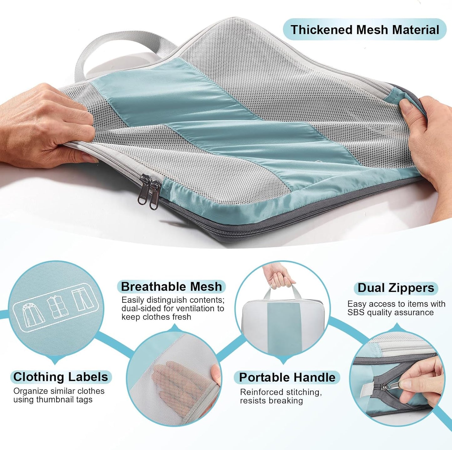 8 Set Compression Packing Cubes for Travel Essentials,Compressible Expandable Packing Cubes for Suitcase,OlarHike Luggage Garment Bags for Travel,Handy Helper for Organizing Clothes(Blue Gray)