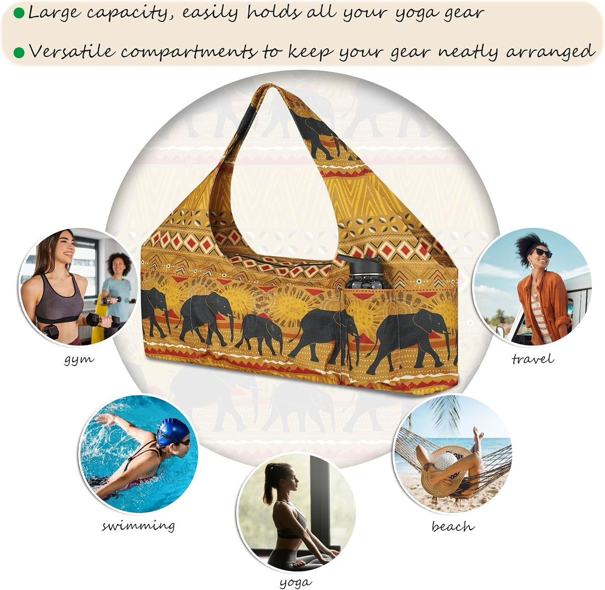 Large Yoga Mat Bag Yoga Bags and Carriers Fits All You Stuff Yoga Tote Bag with Yoga Mat Strap, Elastic Pockets and Zipper Pockets