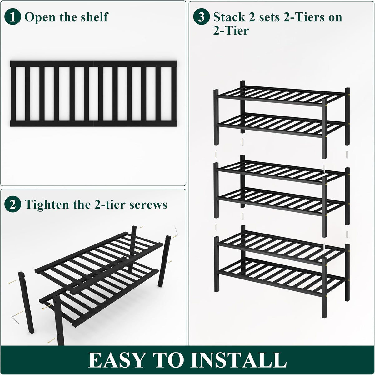 Smiry Bamboo Shoe Rack, 14 Vertical Slats, 6 Tier - 26.8" Wide, Black