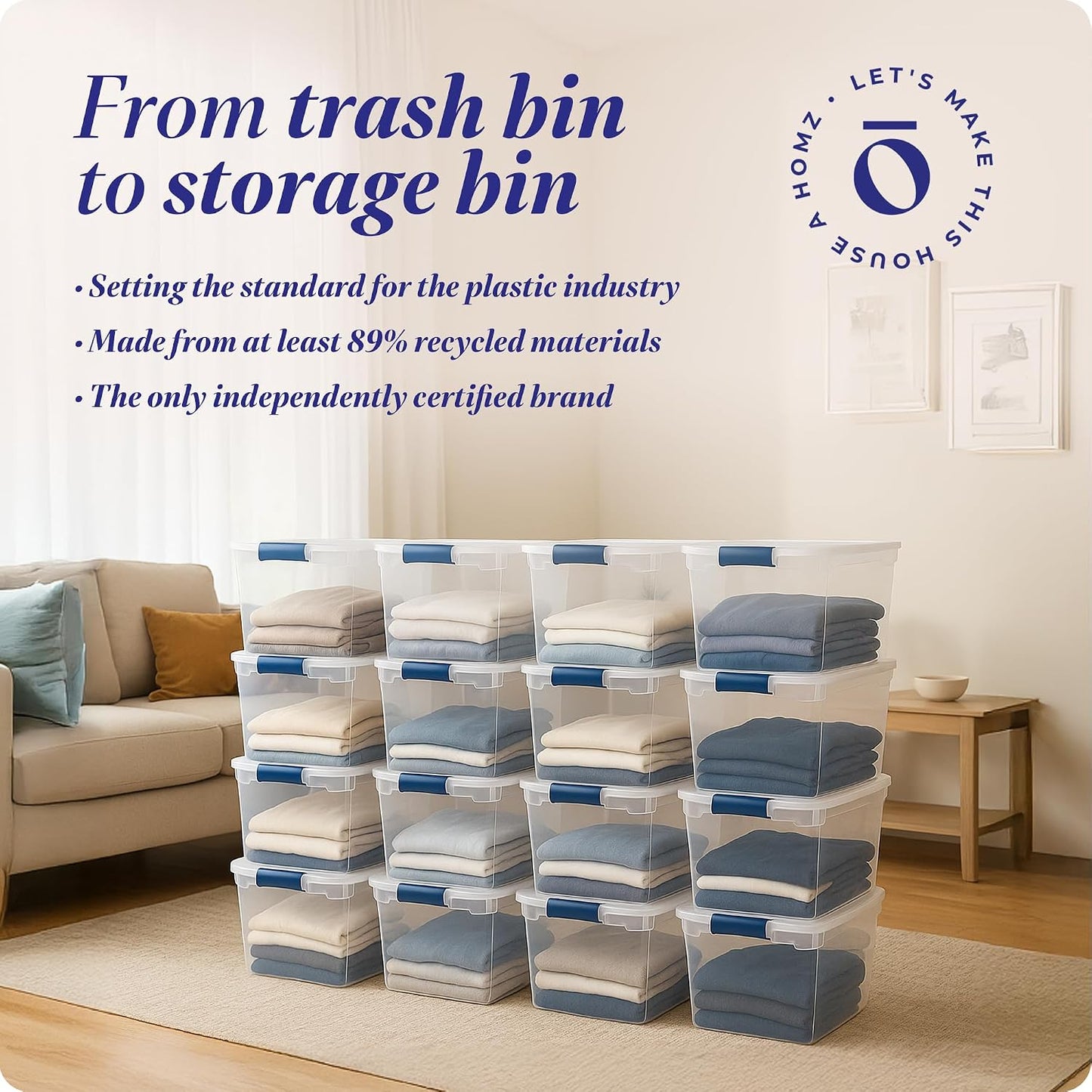 Homz Heavy Duty Modular Clear Plastic Stackable Storage Tote Containers with Latching and Locking Lids, 31 Quart Capacity, 16 Pack