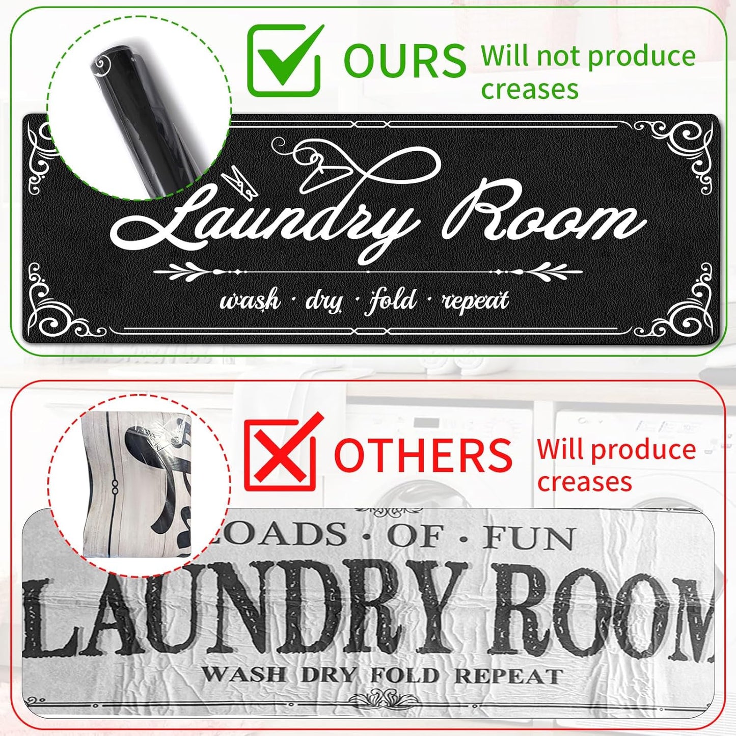 XLHOMO Laundry Room Rug Runner, 17"x60" Non Slip Black Nappa Leather Laundry Rugs, Farmhouse Washable Floor Laundry Mats for Laundry Room, Kitchen, Washroom, Bathroom, Mudroom, Hallway Entryway Decor