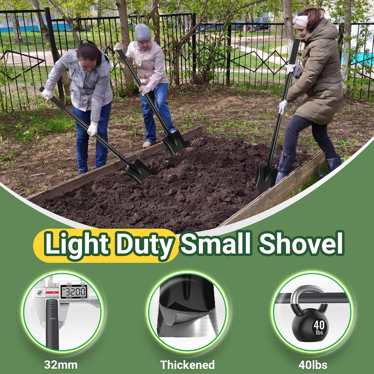 Small Square Point Garden Metal Shovels, 43.3" Long Handled Small Flat Head Garden Spade Shovel for Digging Planting Trenching Landscaping Outdoor Camping & Kids Sand Digging, Black
