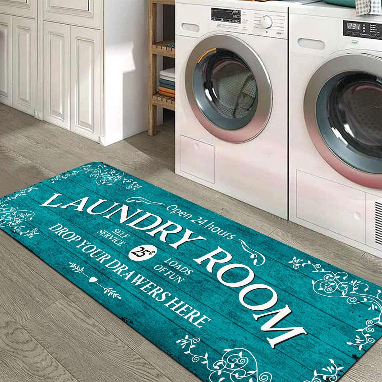 Lahome Remi Farmhouse Laundry Room Rug Runner 20"x59" Laundry Rugs and Mats for Laundry Room Non Skid Washable Floor Carpet Runner Rug for Washroom Mudroom Kitchen Bathroom Hallway Decor, Blue