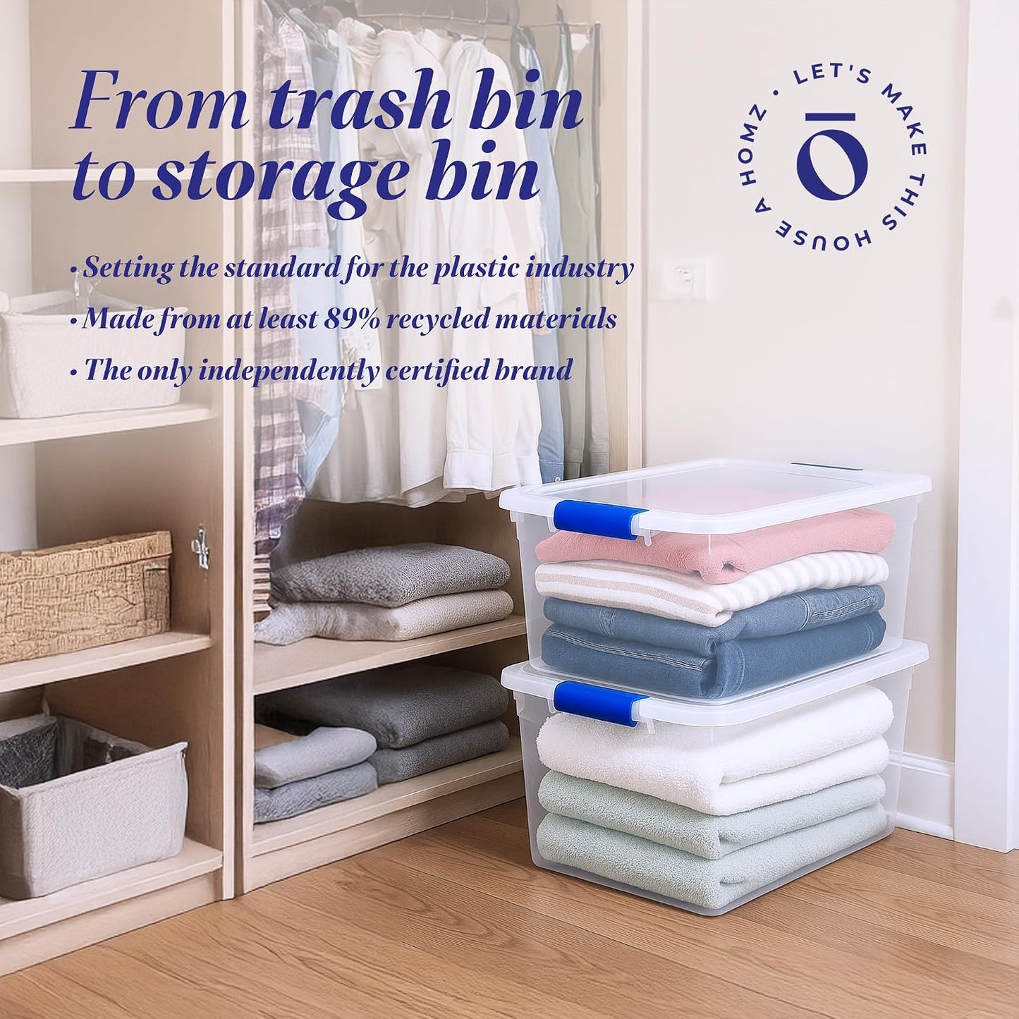 HOMZ Secure Latch, Clear Plastic Storage Organizer Bins, 31 Quart, 8 Pack | Heavy-Duty Stackable Containers, Large Organizer Box for Homes, Offices, and Garages