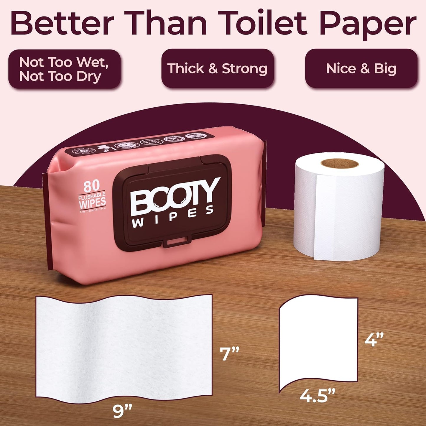 BOOTY WIPES Flushable Wipes Women - 320 Total Count (4 Packs of 80) Wet Wipes for Adults - pH Balanced Feminine Wipes with Aloe and Vitamin E - Gentle Cleansing Female Toilet Wipes for Sensitive Skin