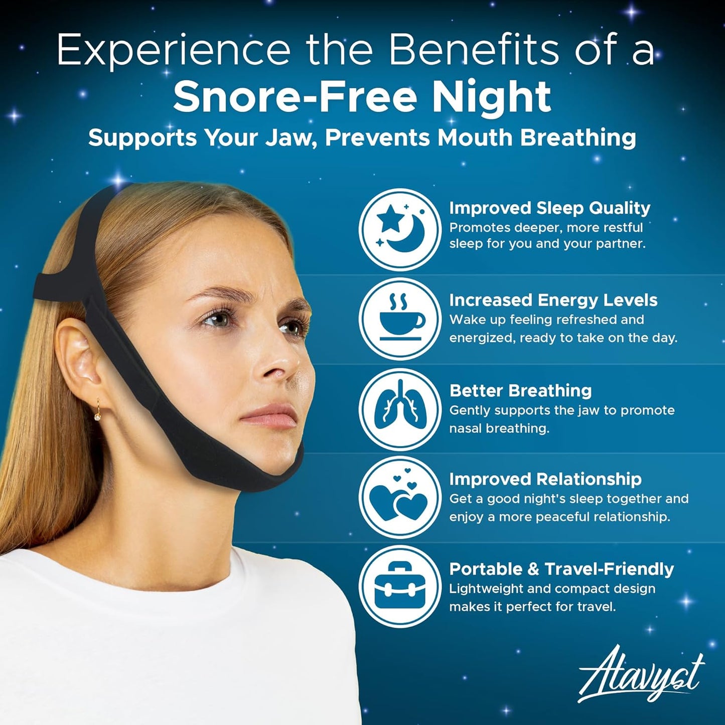 Snore Stopper - Anti Snoring Chin Strap for Men and Women CPAP Users - Chin Strap for Sleeping - Effective Snoring Solution for Excessive Snoring - Stop Snoring