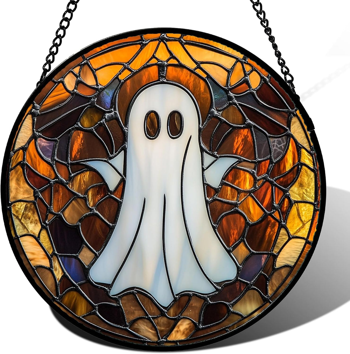 DASTOLL Stained Glass Window Hanging Halloween White Horror Ghost Large 11.8" - Suncatcher Door Garden Kitchen Sun Catcher Home Gothic Decor Birthday for Mom Men Woman Friend Grandma