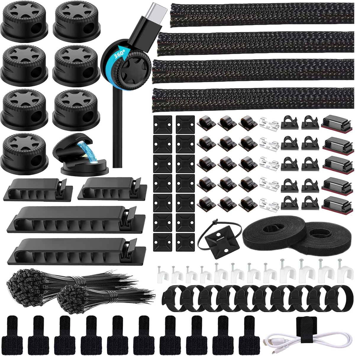 ELII 328Pcs Cable Management Kit, 8 Magnetic Cable Holder 69 Cable Clips