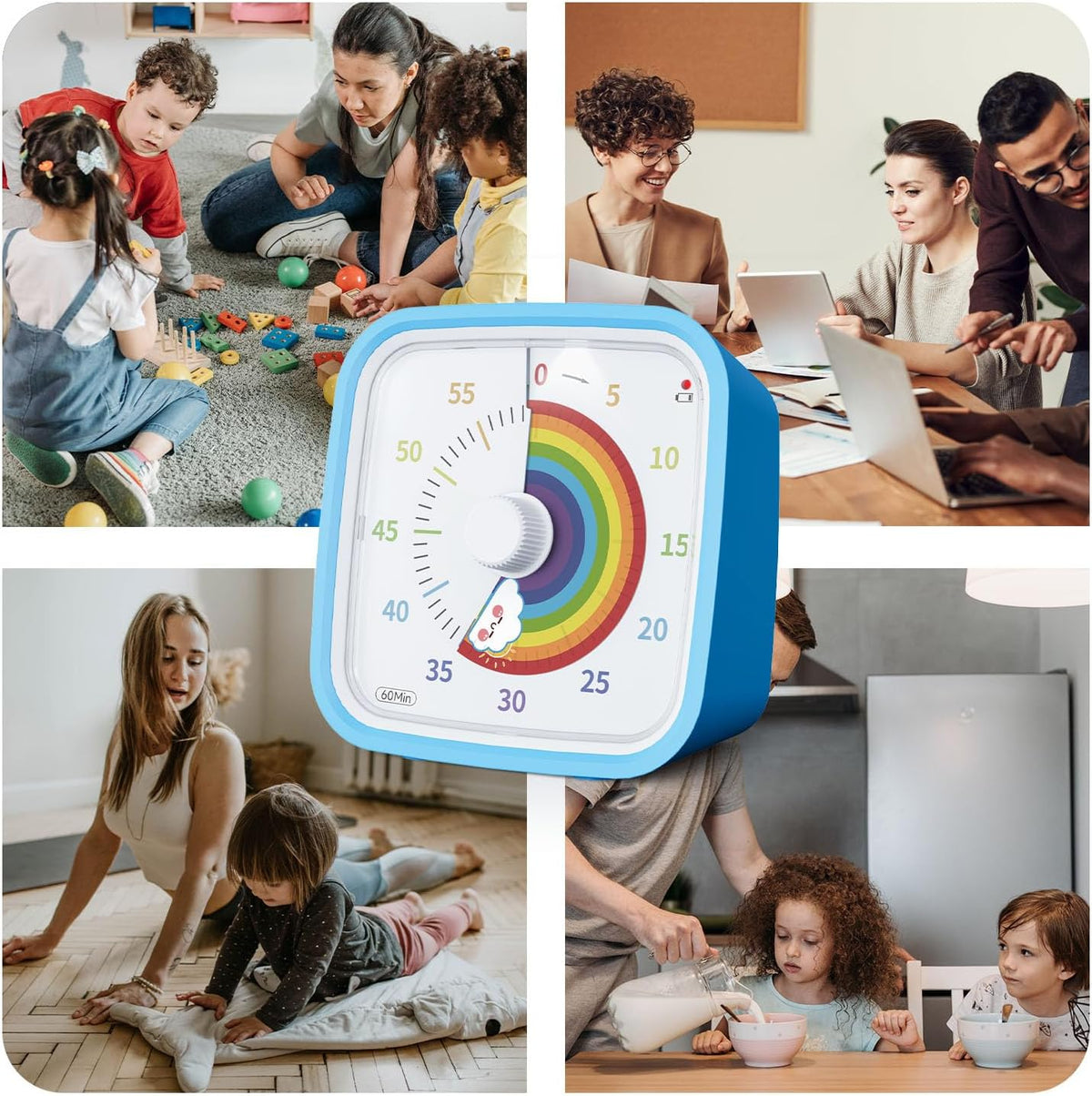 Yunbaoit Rainbow Visual Timer for Kids, 60-min Countdown Timer, Blue