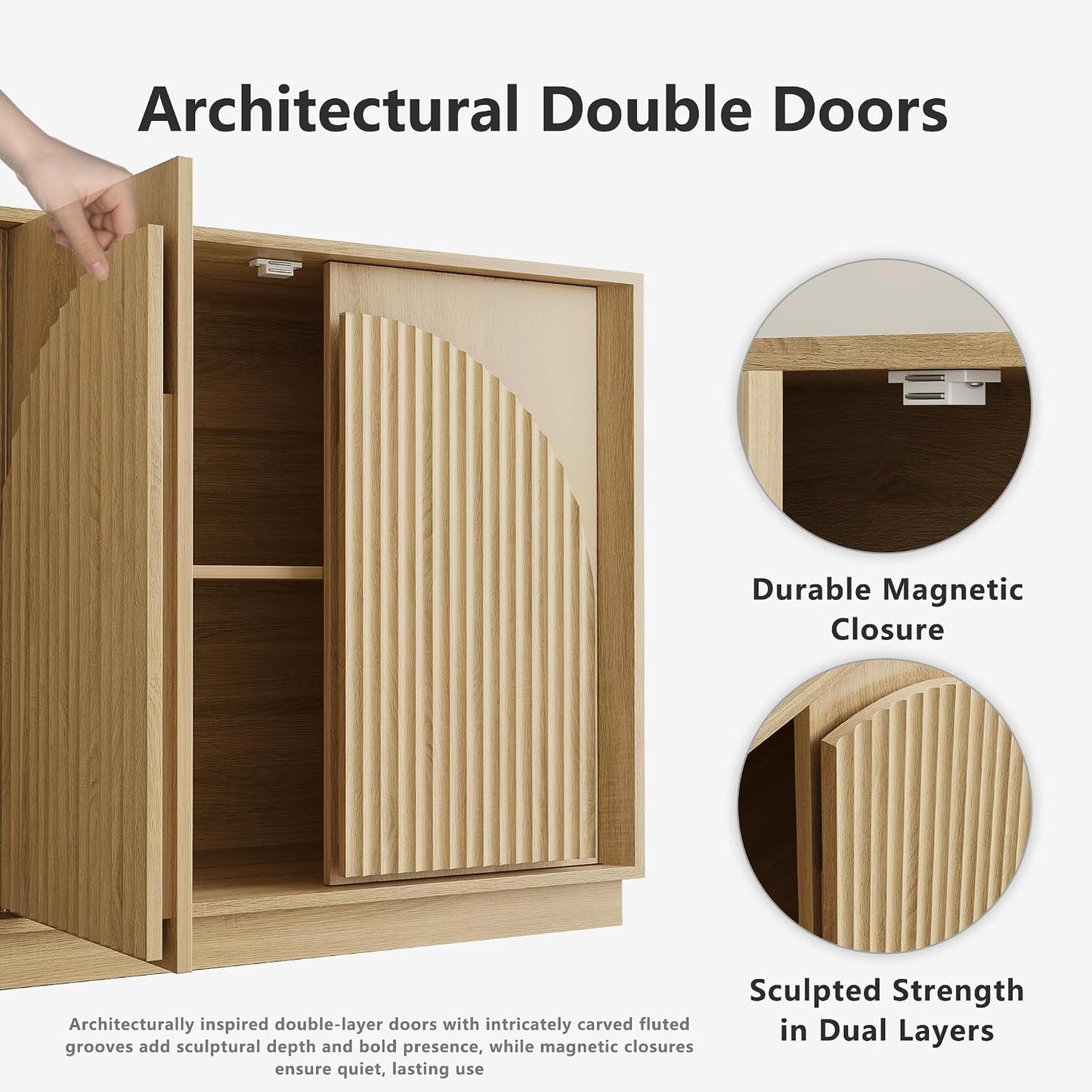 win2win 65" Sideboard Buffet Cabinet with Storage, Modular Credenza, Oak