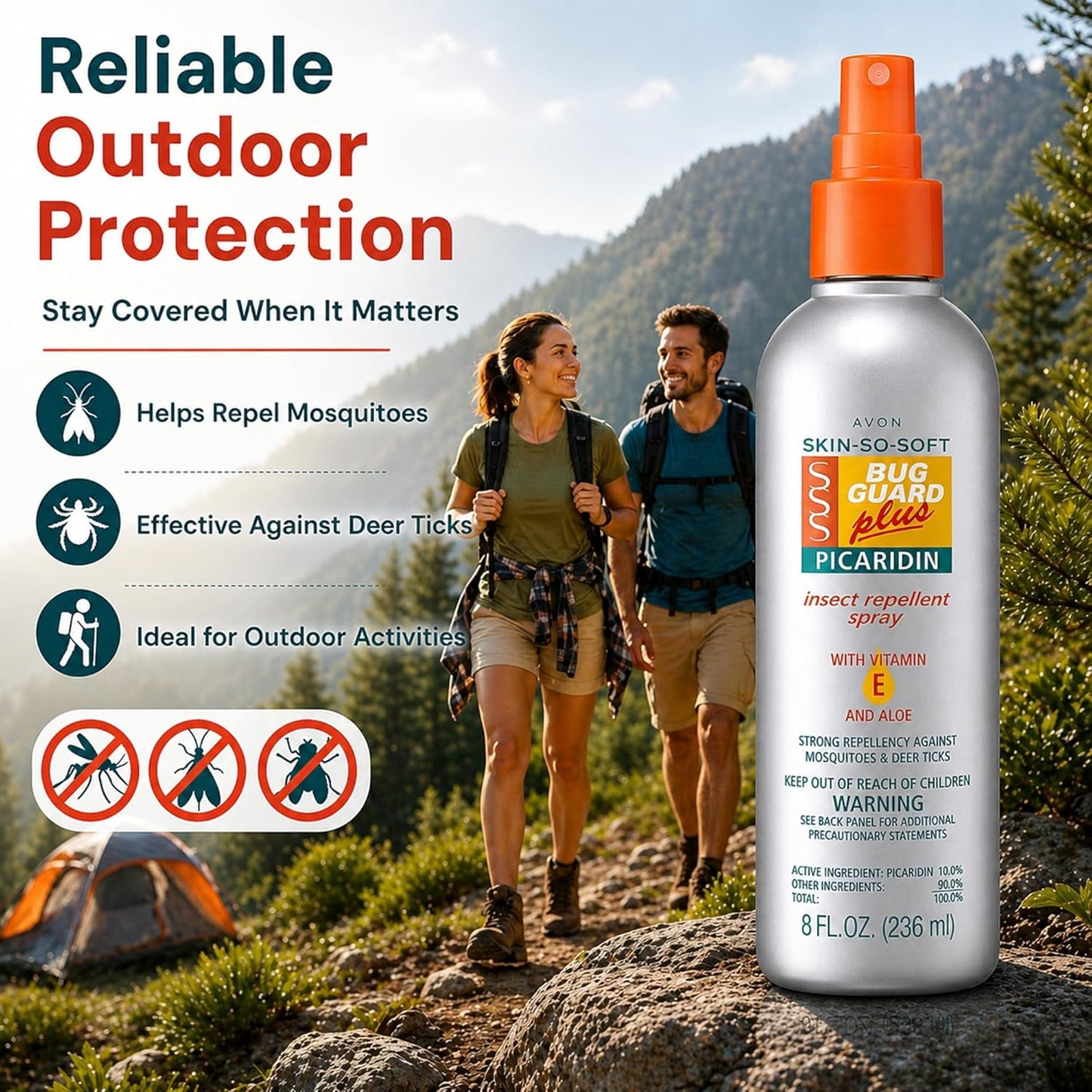 AVON Skin So Soft Bug Guard Plus Picaridin Insect Repellent Spray — Long-Lasting, DEET-Free Family Size Pump Spray with Vitamin E & Aloe — Non-Greasy, Travel-Ready Bug Repellent for Families, 8 fl oz