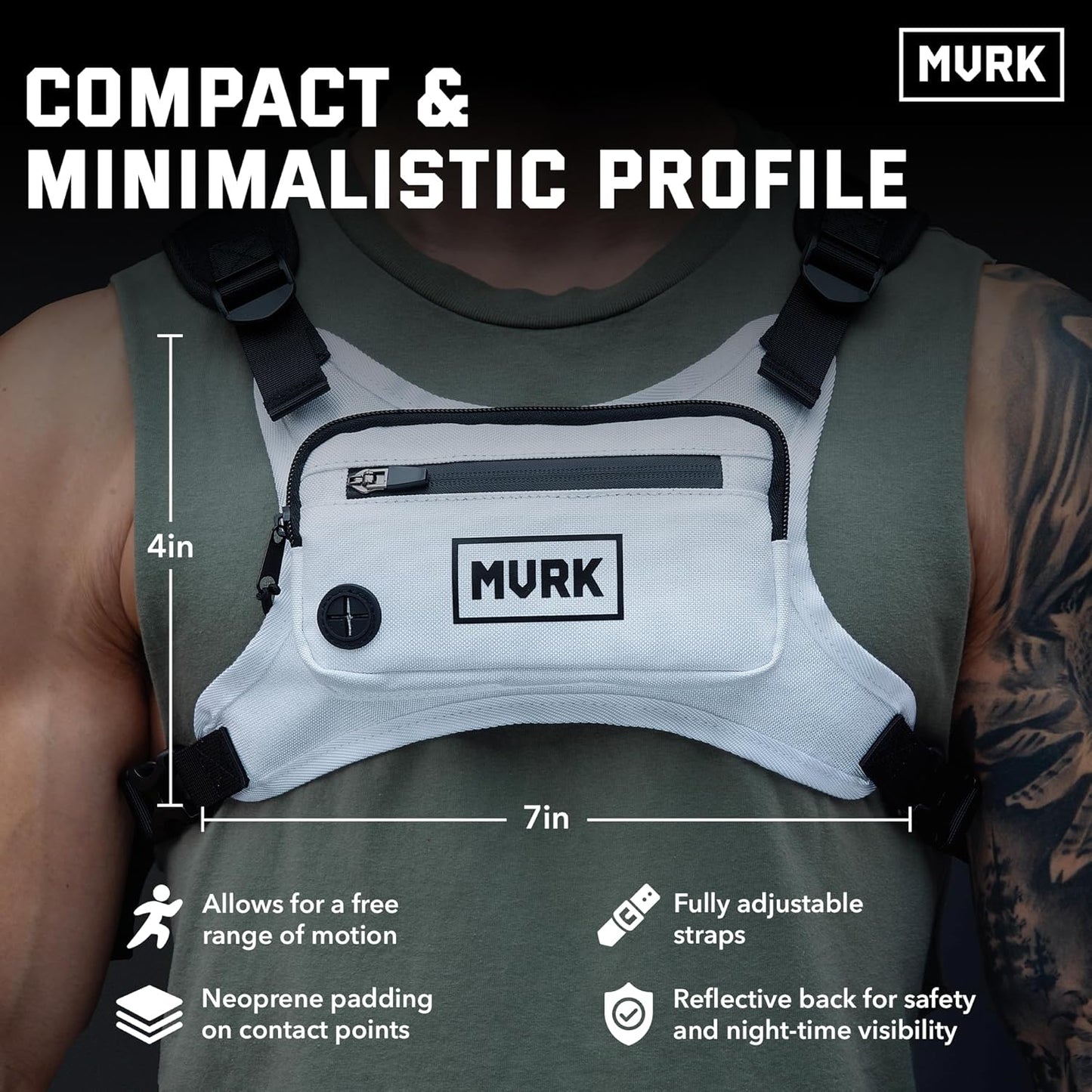 MVRK Water Resistant Running Vest Chest Pack, Phone Holder for Running, Lightweight Training Pack with Reflective Detail