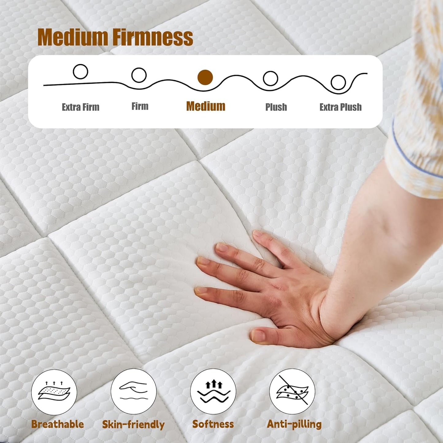Twin Size Mattress 10 Inch,Twin Mattress in a Box for Cool Sleep Gel Memory Foam Hybrid Bed Mattresses Individual Pocket Springs,Soft&Breathable Comfort Support,Medium Firm Feel,Motion Isolation