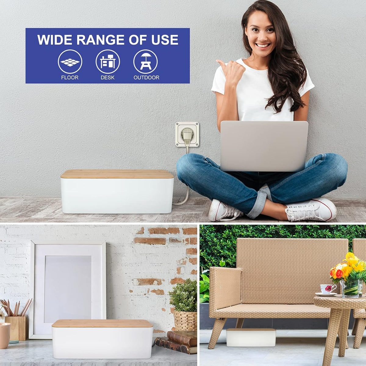 Tuwechen Cable Management Box, Wooden Style Cord Organizer Box