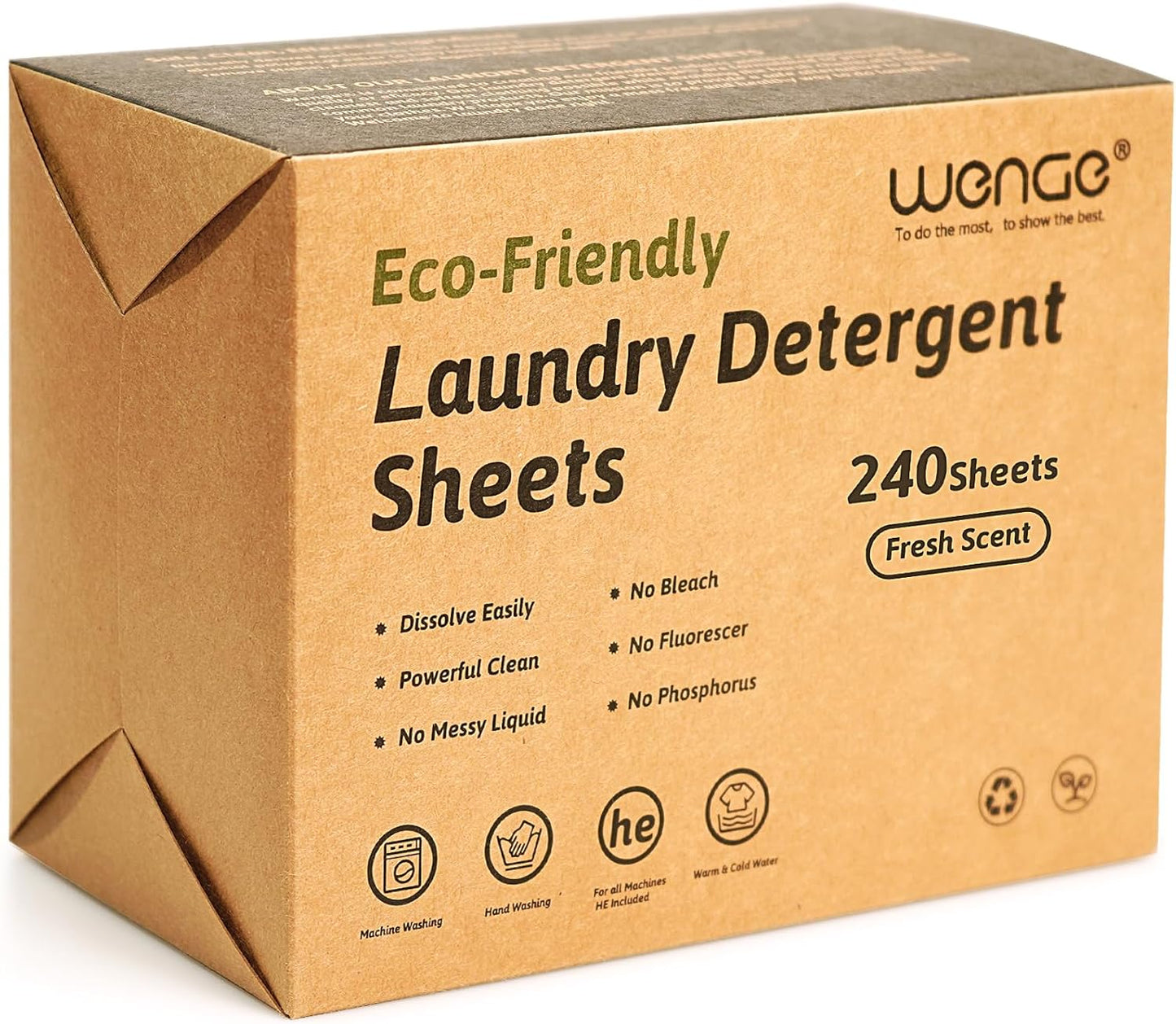 Wenge Laundry Detergent Sheets - Eco-Friendly 240 Count, No Plastic Jug, Liquidless Technology, Hypoallergenic for Home, Dorm, Travel, Camping - Hand Washing, Clean, No Mess, Fresh Scent