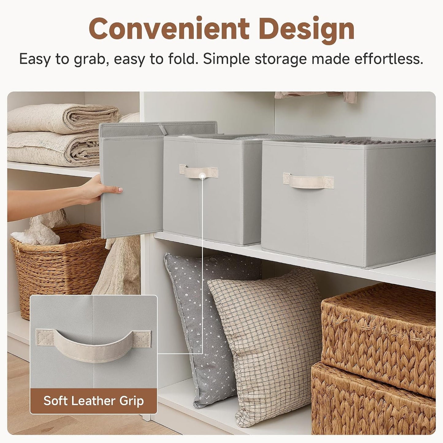StorageWorks Storage Baskets for Shelves, Light Gray, Extra Large, 3-Pack | Closet Storage Bins, Fabric Storage Bins, Closet Organization and Storage Baskets, Organizer Bins for Clothes