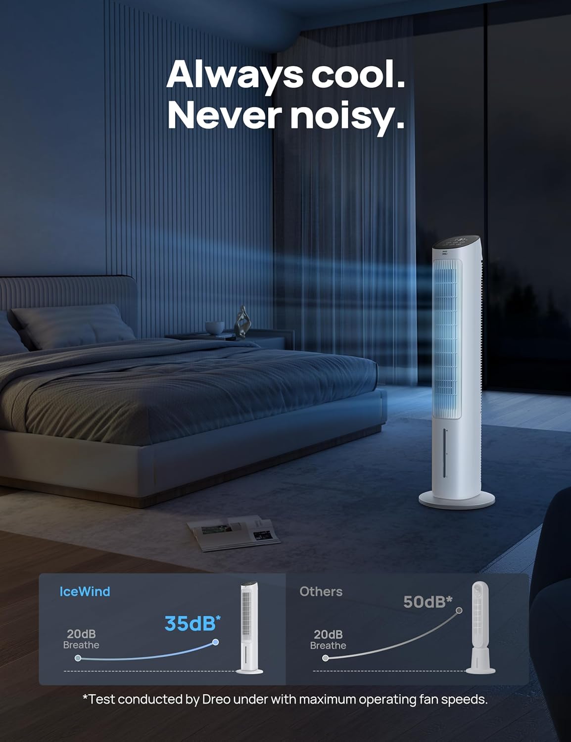 DREO Portable Air Conditioners Fan, 40” Standing Fans that Blow Cold Air, Portable AC，80° Oscillating Evaporative Air Cooler，Removable Water Tank, Ice Packs, Remote Control, 4 Speeds, 7H Timer, White