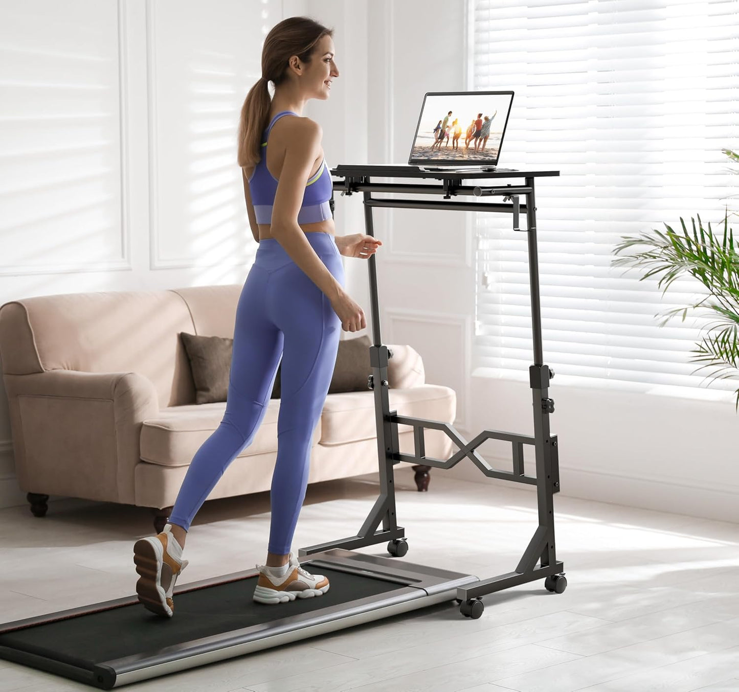 Oransail Small Standing Desk with Wheels, 29.5-45.3 Inch Adjustable Height, Portable Treadmill Desk, Rolling Computer Table for Walking Pad with a Cup Holder and a Hook