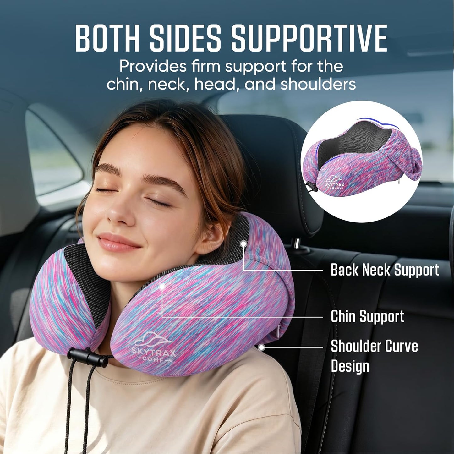 Travel Pillow with Extra Large Hood for Airplane Long Flights Privacy and Comfort Memory Foam with Skin-Friendly Cover for Road Trip Head&Neck Support for Plane Office Cars Sleeping & Rest(Colorful)