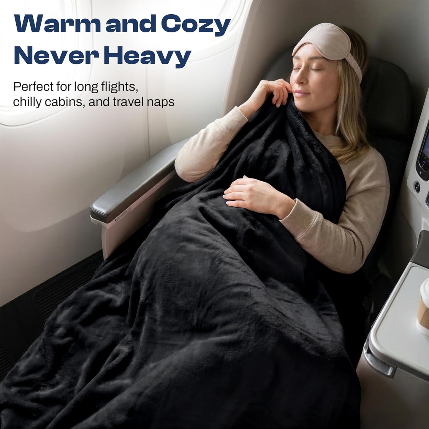 EverSnug Travel Blanket and Pillow - Ultra-Soft, Compact & Lightweight, 65x40 Inches, with Carry Case, Luggage Sleeve & Backpack Clip for Airplane Comfort (Black)