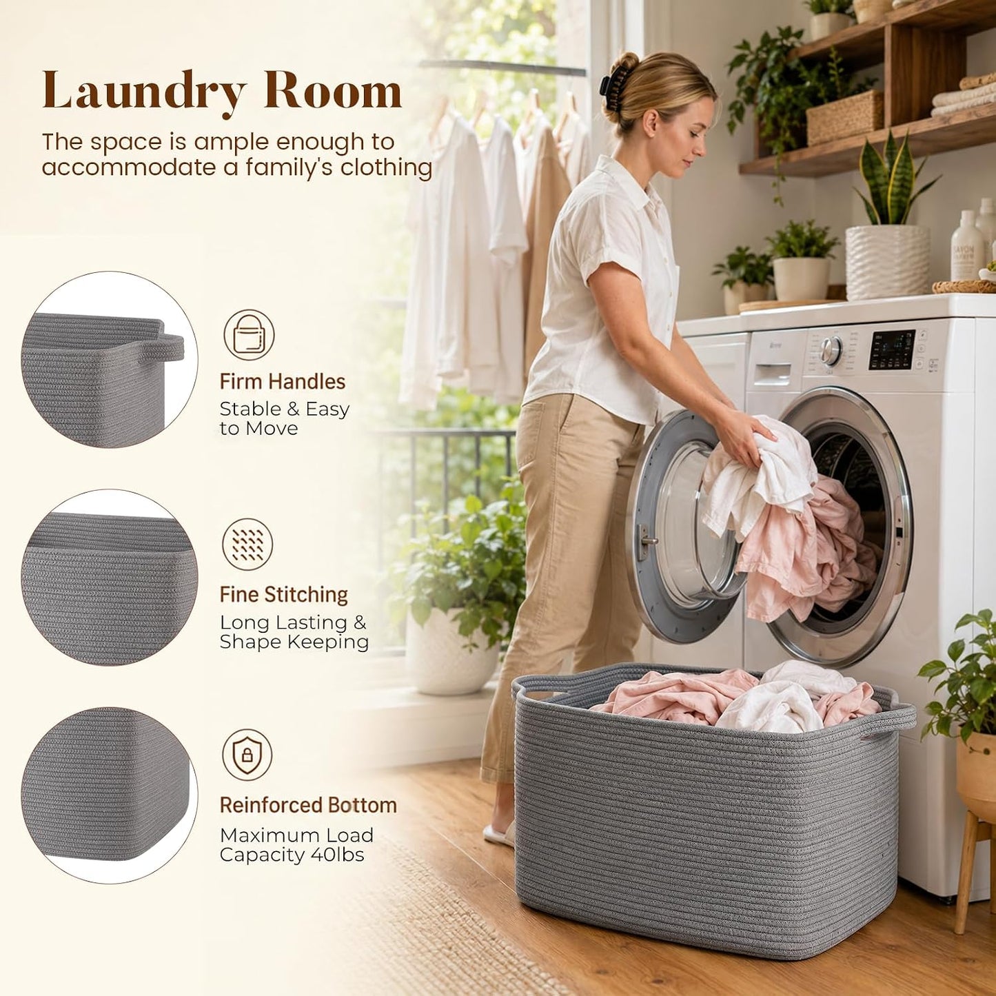 65L Large Woven Blanket Basket for Living Room, 19.7"x15.7"x11.8" | Nursery Laundry Hamper with Handle for Organizing Blankets, Pillows, Toy Storage With Handle, Large Baskets for Organizing