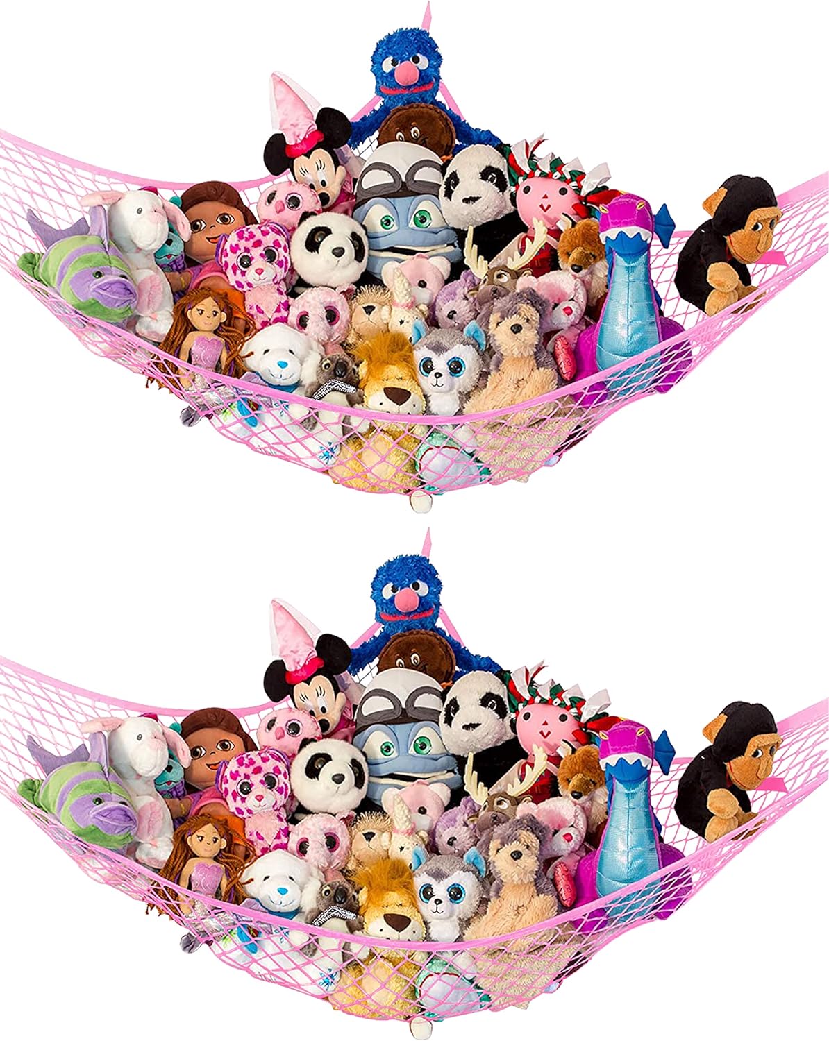 Stuffed Animal Hammock 2 Pack | Corner Stuffed Animal Storage & Plushie Net | Toy Hammock for Stuffed Animals | Holds 12lbs | Easy Hang, All Hardware Included | Black Bedroom Decor | by Lilly's Love