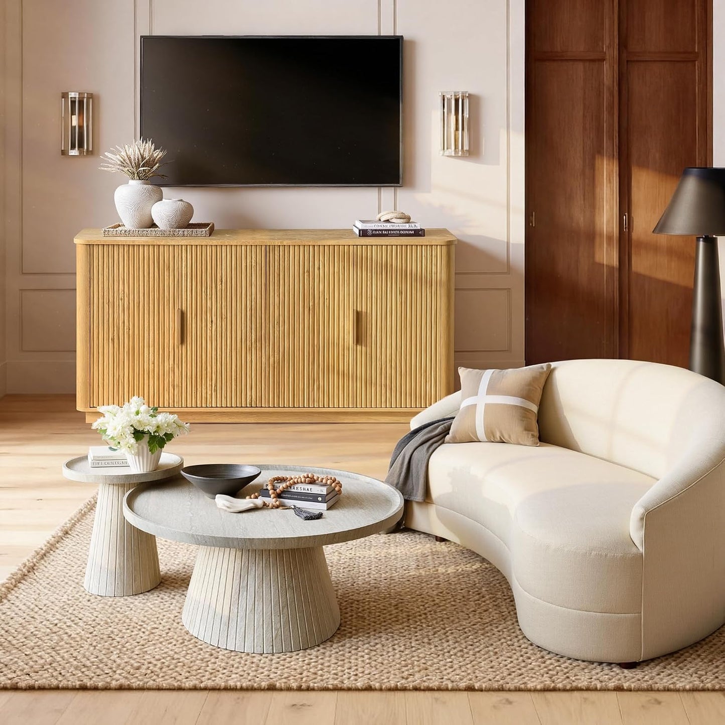 win2win 63" Fluted Sideboard Buffet Cabinet with Storage
