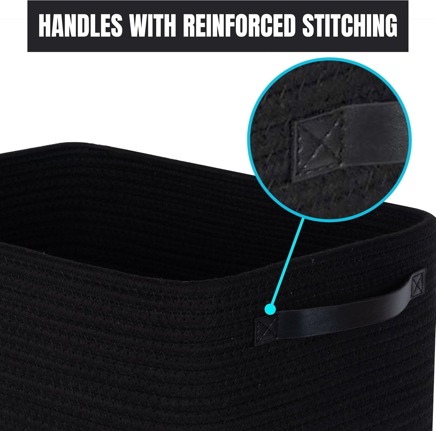 MINTWOOD Design 3-Pack Storage Baskets for Shelves, Decorative Baskets for Organizing, Woven Baskets for Storage, Book Basket Cube Bin Box, Pantry Closet, Shoe Organizer, Black / Black