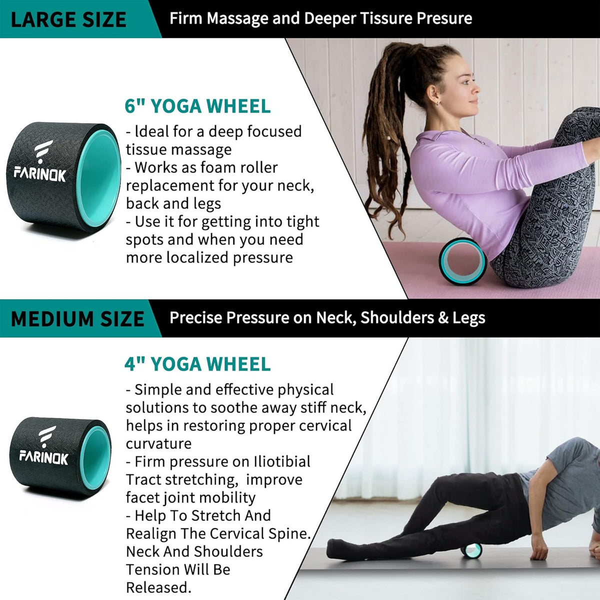 Yoga Wheel Set of 3+1, Upgraded 10MM Thick Back Wheels for Pain Relief