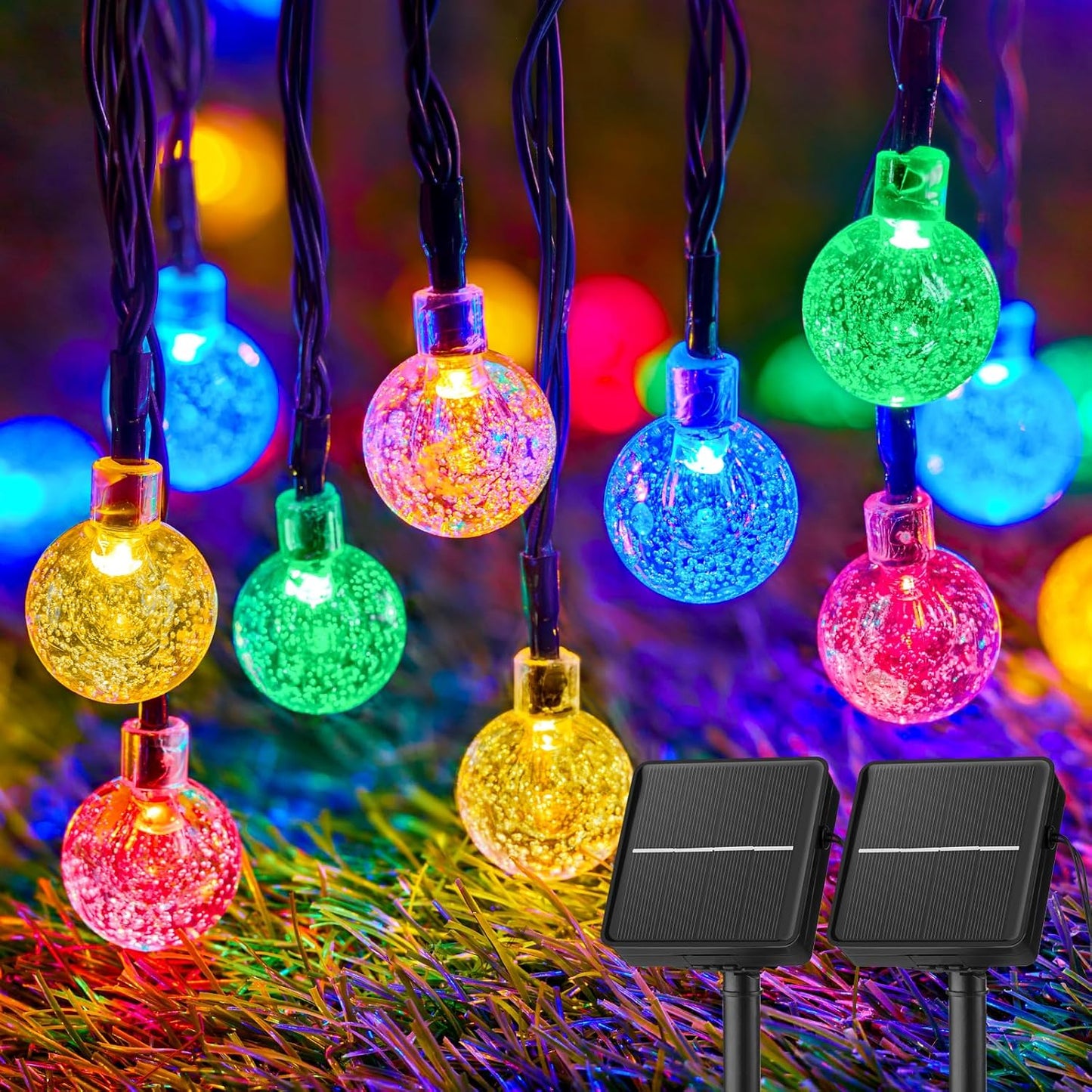 Brightown Solar String Lights Outdoor Waterproof, 2 Pack 60 LED 36.5 FT Each, Solar Powered Patio Lights with 8 Lighting Modes for Garden Yard Porch Wedding Party Decor (Warm White)