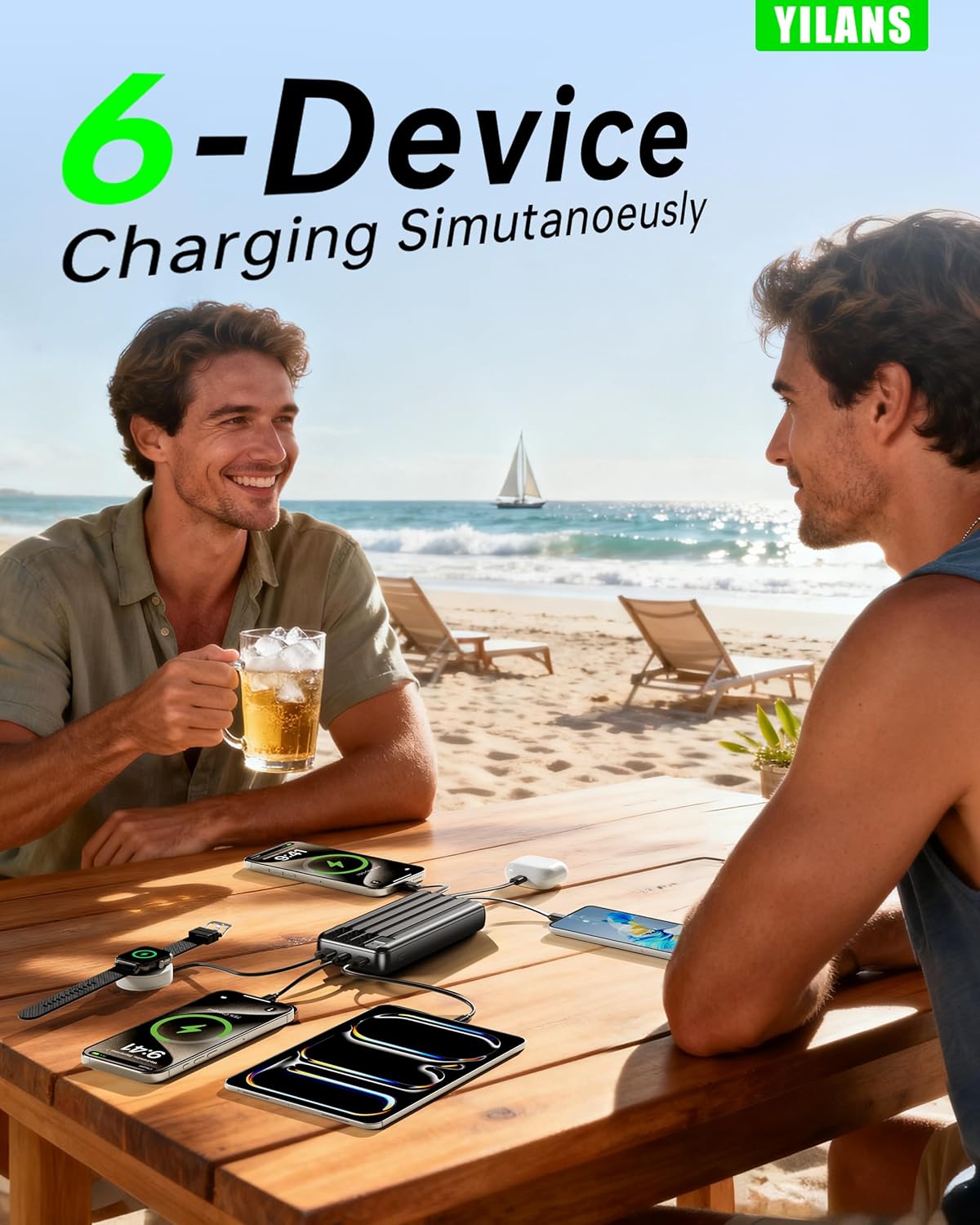 Portable Charger,50000mAh Power Bank Built-in Cable, 22.5W PD USB C In & Out Fast Charging, External Battery Pack with 6 Output & 2 Input, Travel Camping Essential for iPhone 17/16/15/14/13/12(Onyx)