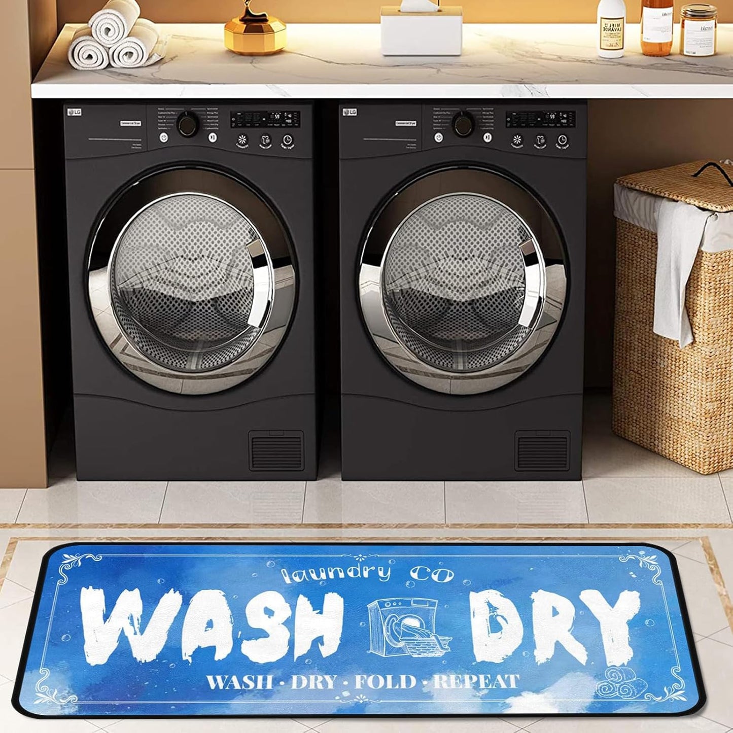 Laundry Room Long Mat Area Rug Non-Slip Floor Mat Waterproof Farmhouse Carpet for Kitchen 40" x 20" (Blue-1)