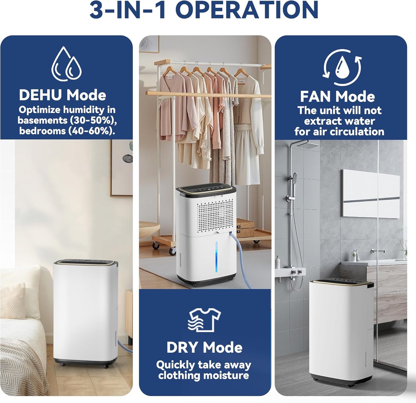 3000 Sq.Ft Dehumidifier for Basement with Drain Hose, 30 Pint Large Best Compressor Dehumidifiers for Home or Garage, Smart Humidity Control, 24H Timer & Child Lock, Ideal for Large Rooms, Garage
