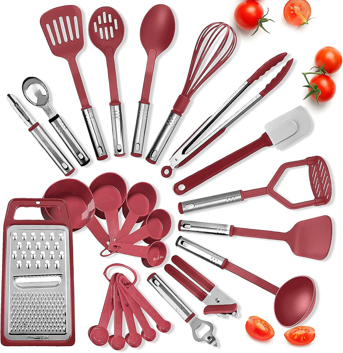 Kitchen Utensils Set - 24 PCS Nylon Cooking Utensils Set, Kitchen Spatula Set with Stainless Steel Handles - Heat Resistant Non-Stick Kitchen Tools - Black Kitchen Utensil Set