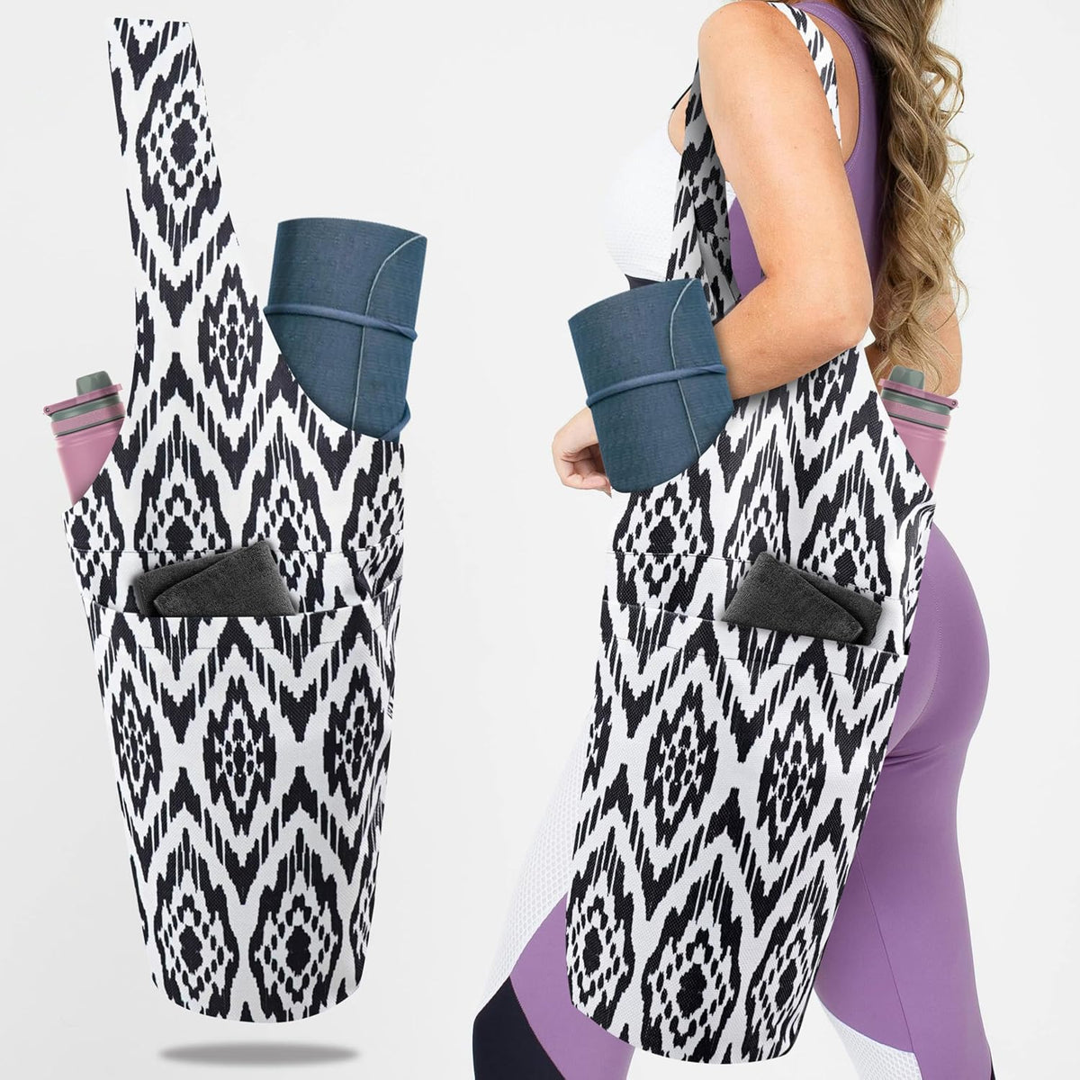 Yoga Mat Bag Yoga Tote Bag with Large Pocket and Zipper Pocket Yoga Mat Bag Carrier Fit Most Size Mats and All You Stuff