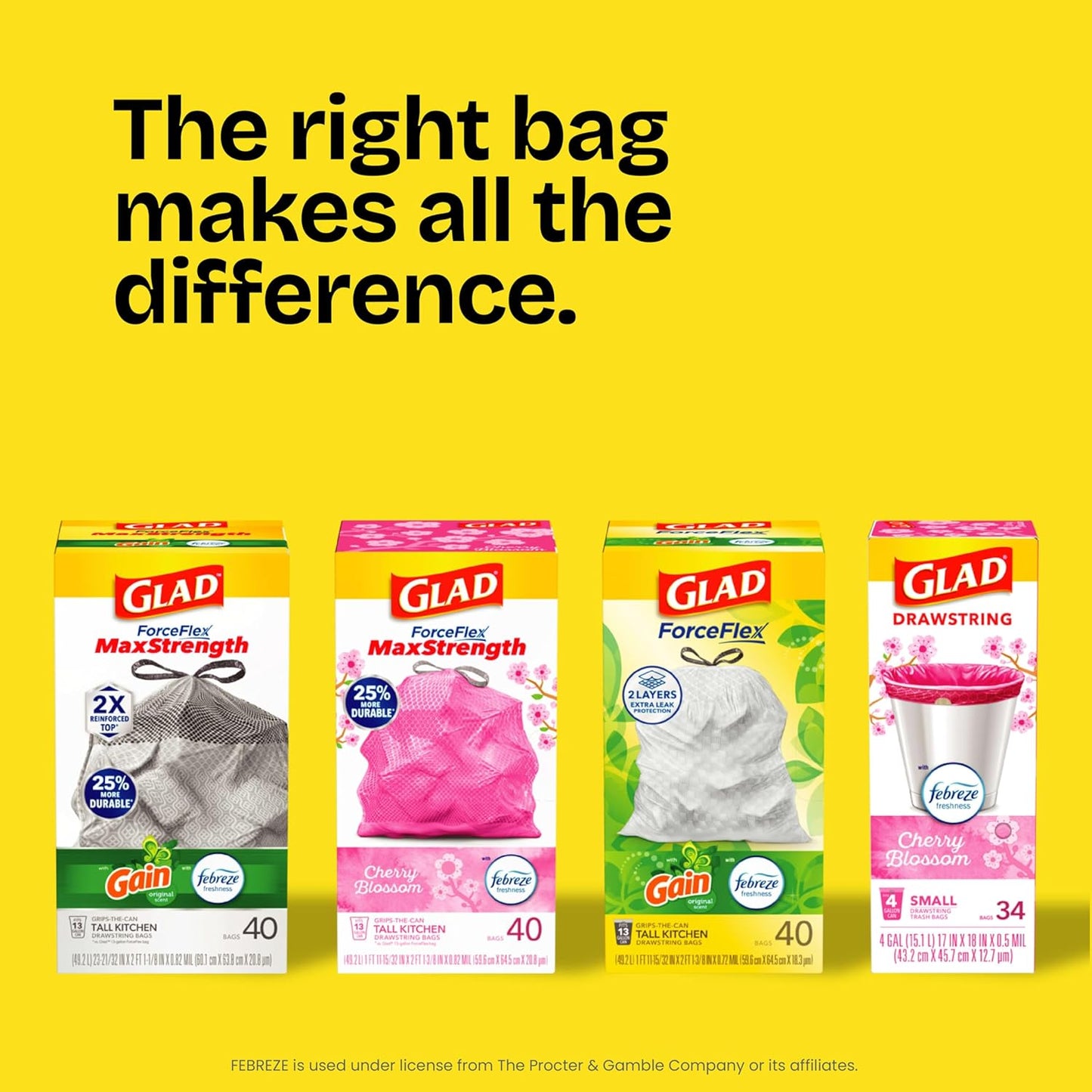 Glad ForceFlex Tall Kitchen Trash Bags, 13 Gal, Gain Original with Febreze, 110 Ct (Pack May Vary)