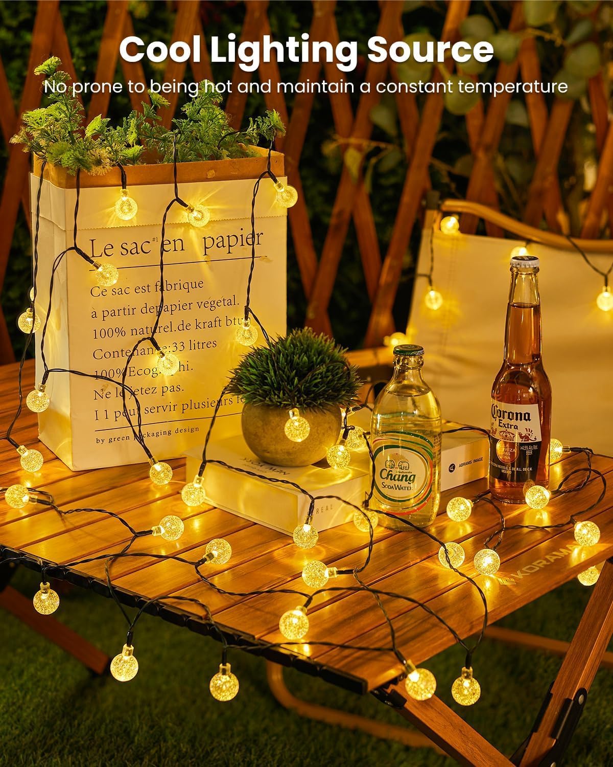 Brightown Solar String Lights Outdoor Waterproof, 2 Pack 60 LED 36.5 FT Each, Solar Powered Patio Lights with 8 Lighting Modes for Garden Yard Porch Wedding Party Decor (Warm White)