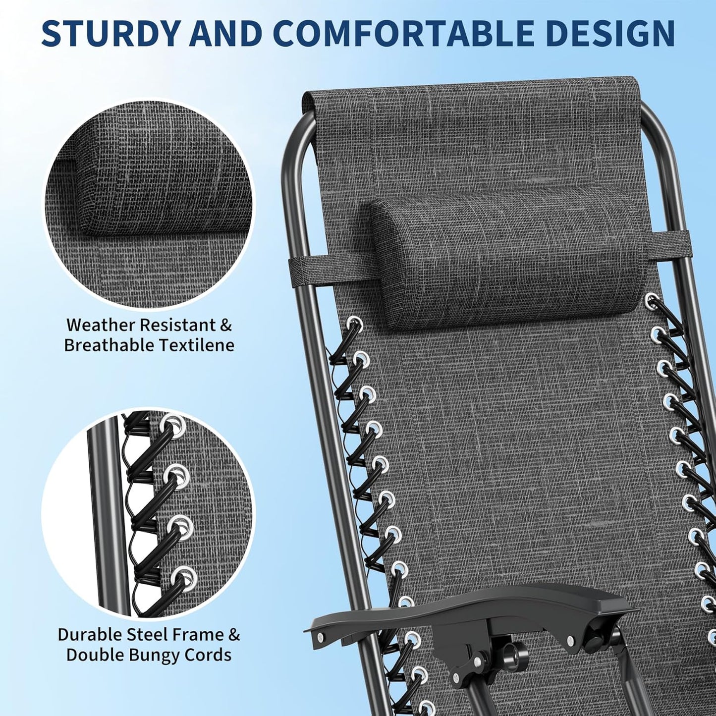 Garvee Zero Gravity Chair Set of 2, Patio Lounge Chair Outdoor with Pillow & Cup Holder Tray, Adjustable Reclining Chair, Folding Portable Camping Chair for Deck, Beach, Yard, Garden - Gray